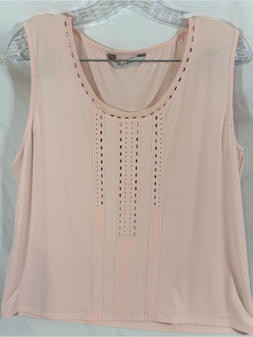 TanJay Light Pink Sleeveless Stud-Trim Scoop Neck Tank